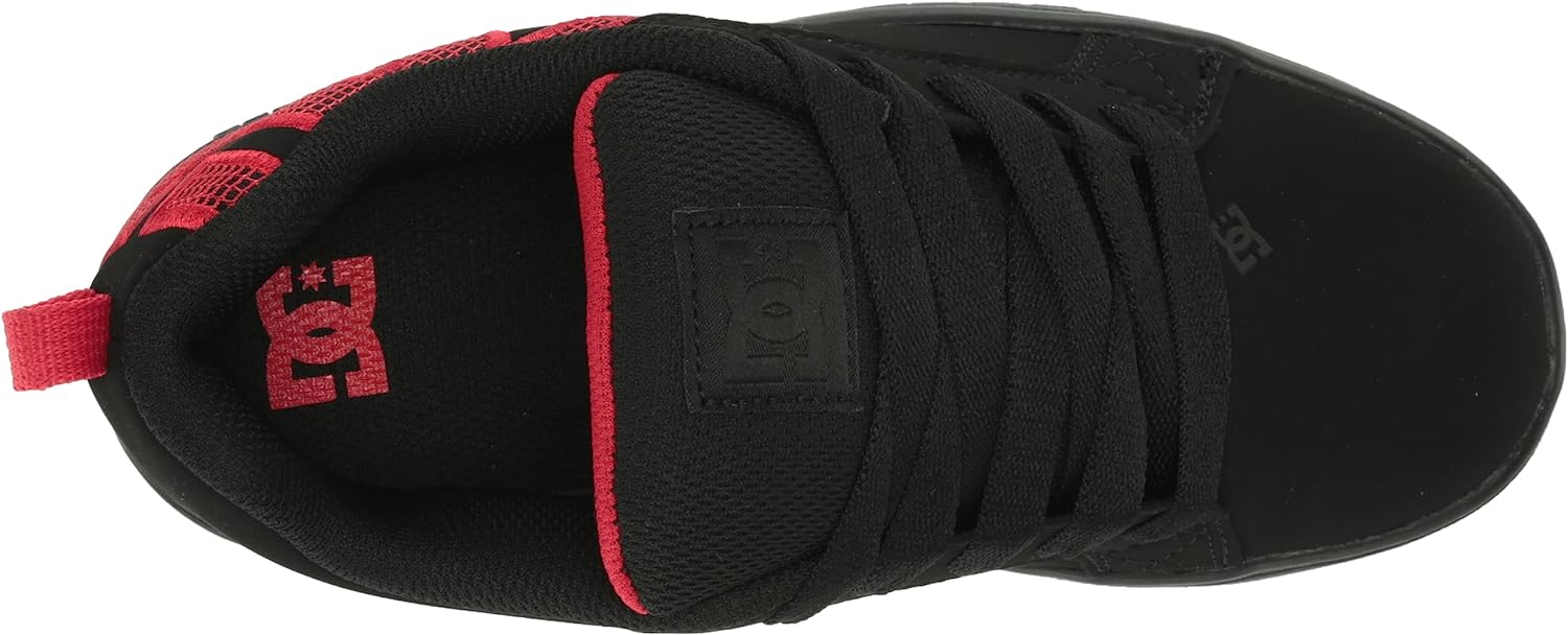 DC Boy’s Court Graffik Youth Low Top Skate Shoe(Black/Black/Red) - DC Shoes